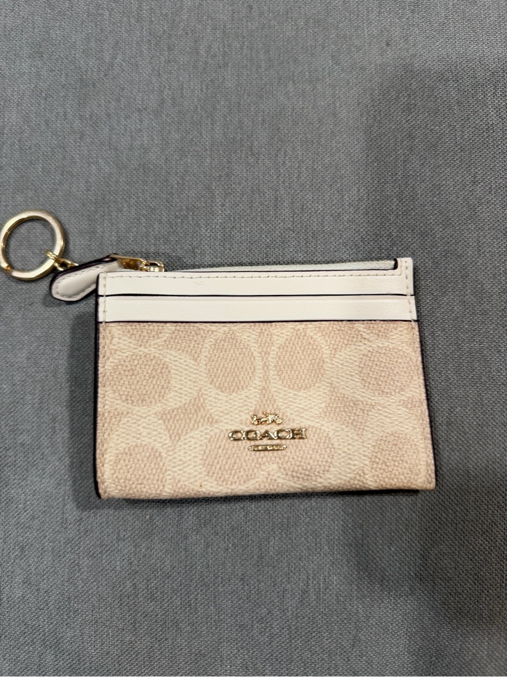 Coach Pale Pink Signature Card Case with Gold Key Ring